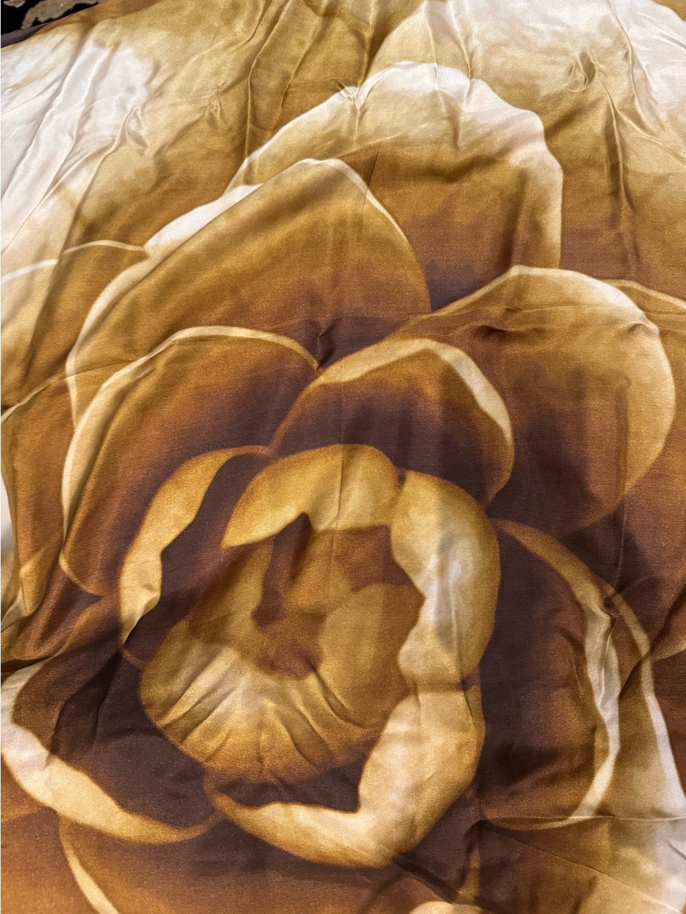 Nicole Miller Studio 100% Silk Scarf Oversized Floral Brown Gold Cream 35x35”